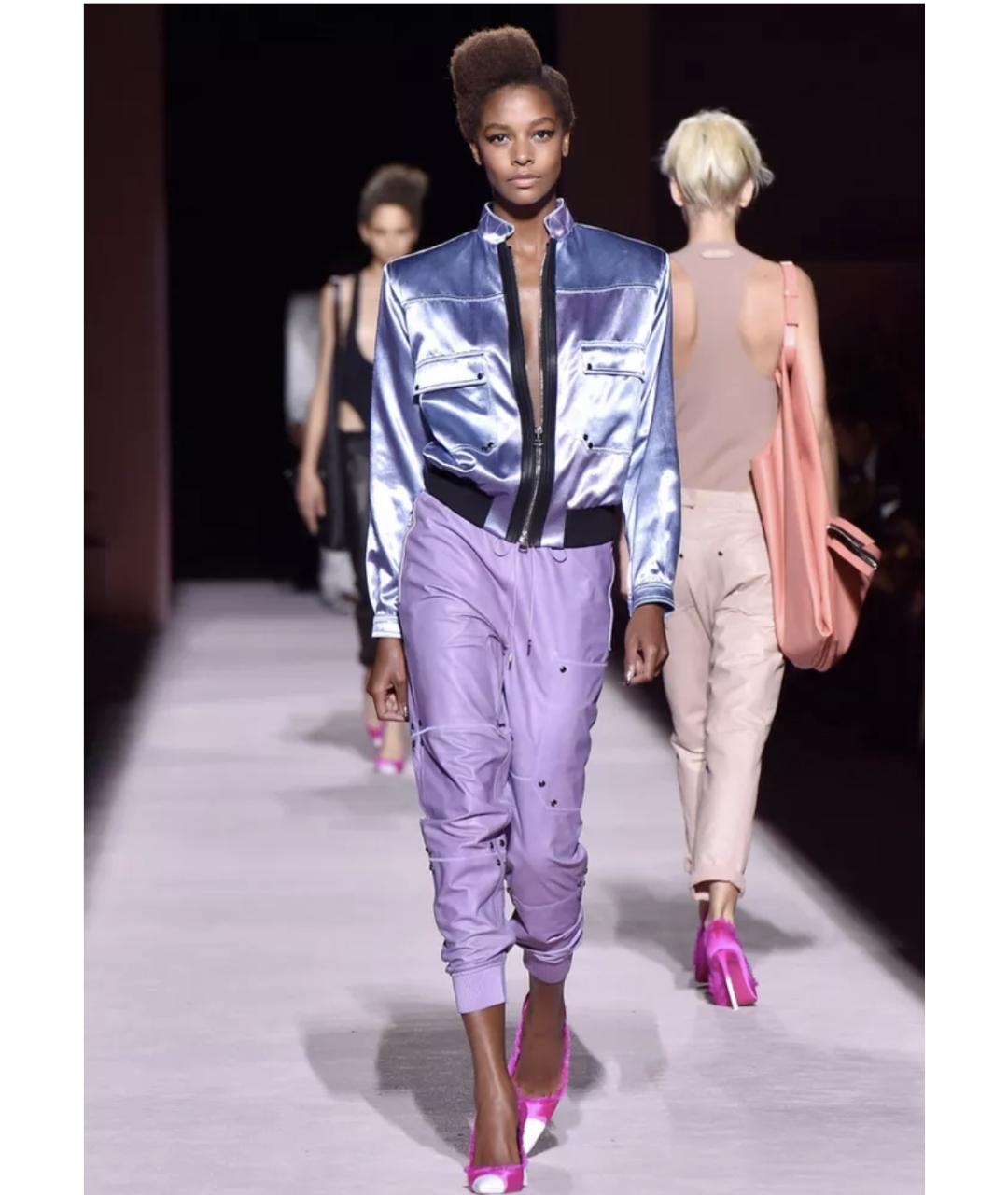 TOM FORD Фиолетовые кожаные прямые брюки, фото 7