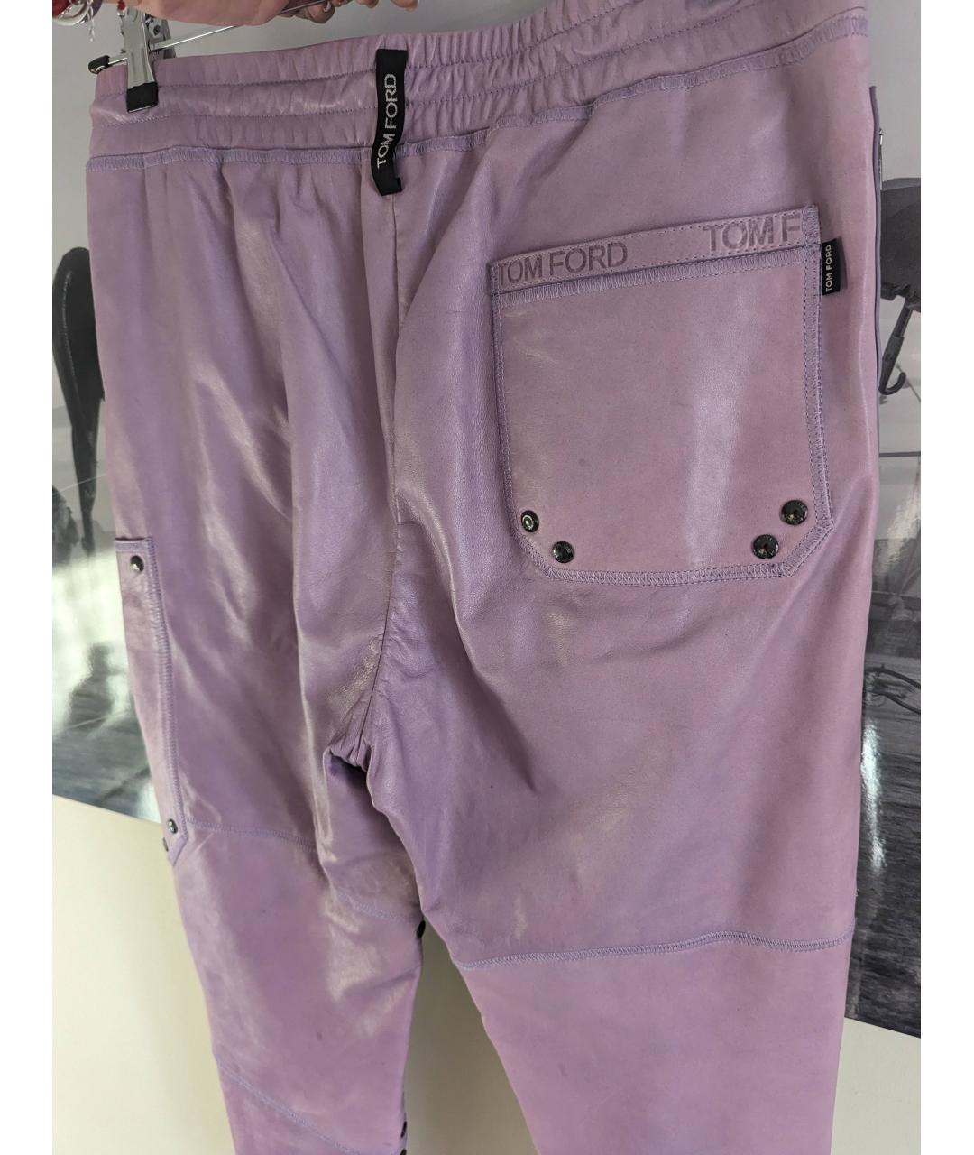 TOM FORD Фиолетовые кожаные прямые брюки, фото 4
