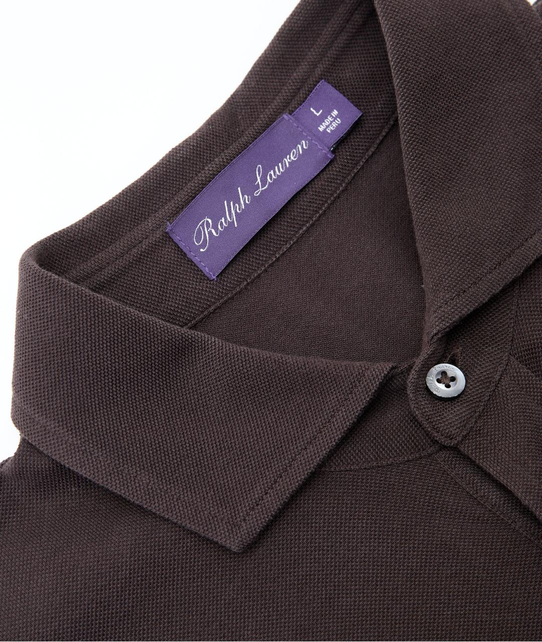 RALPH LAUREN Коричневое хлопковое поло с длинным рукавом, фото 4