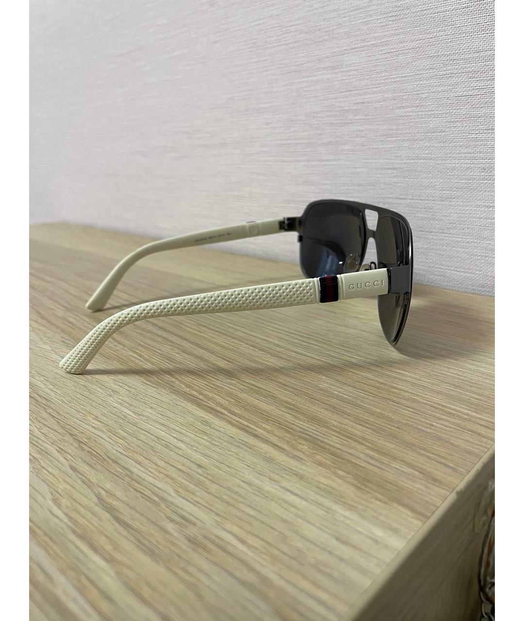 GUCCI Белые металлические солнцезащитные очки, фото 2