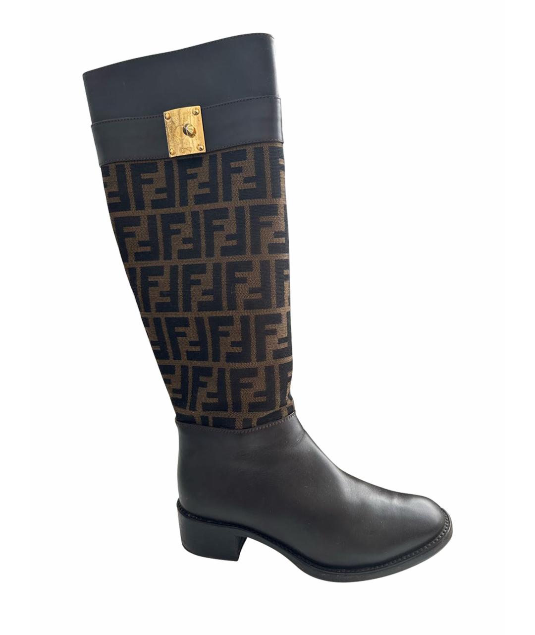 FENDI Коричневые кожаные сапоги, фото 1
