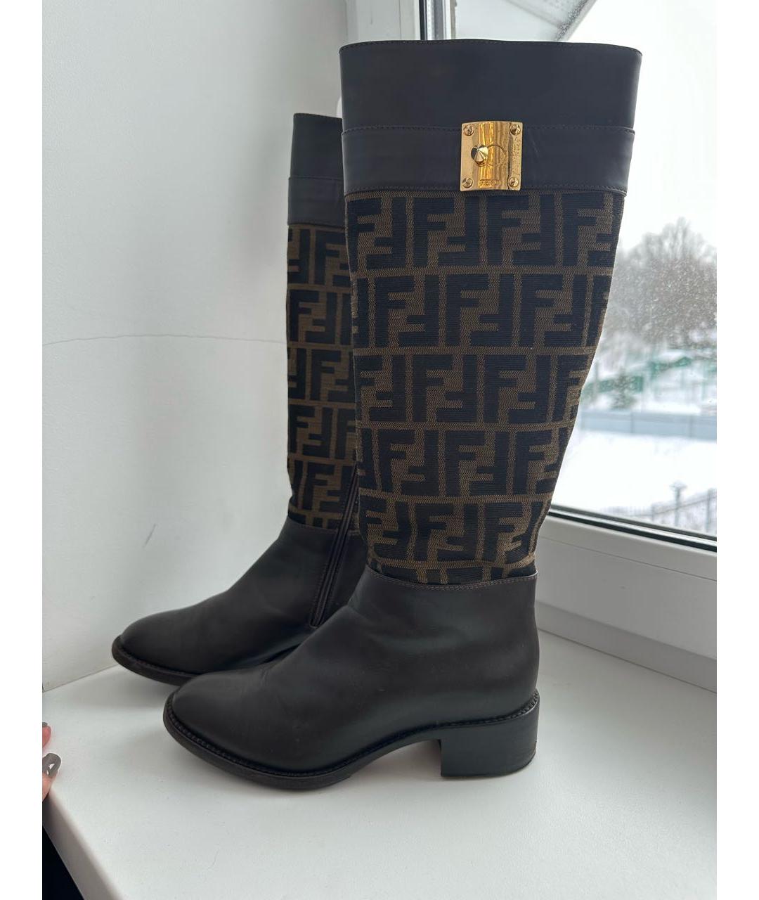 FENDI Коричневые кожаные сапоги, фото 3