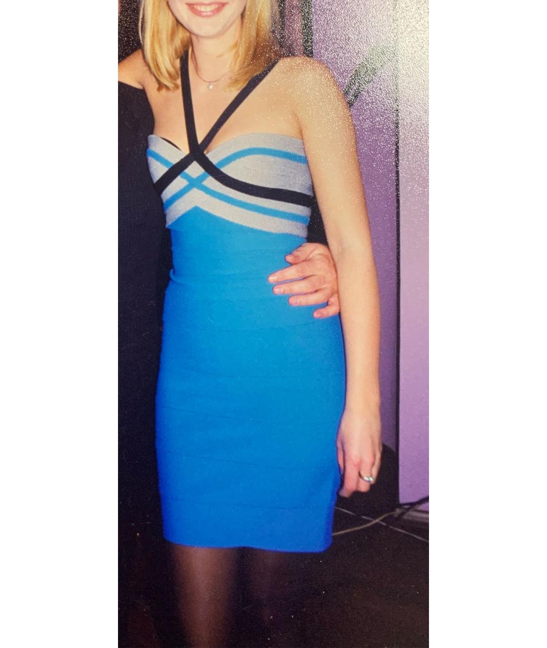 HERVE LEGER Голубое вискозное коктейльное платье, фото 5