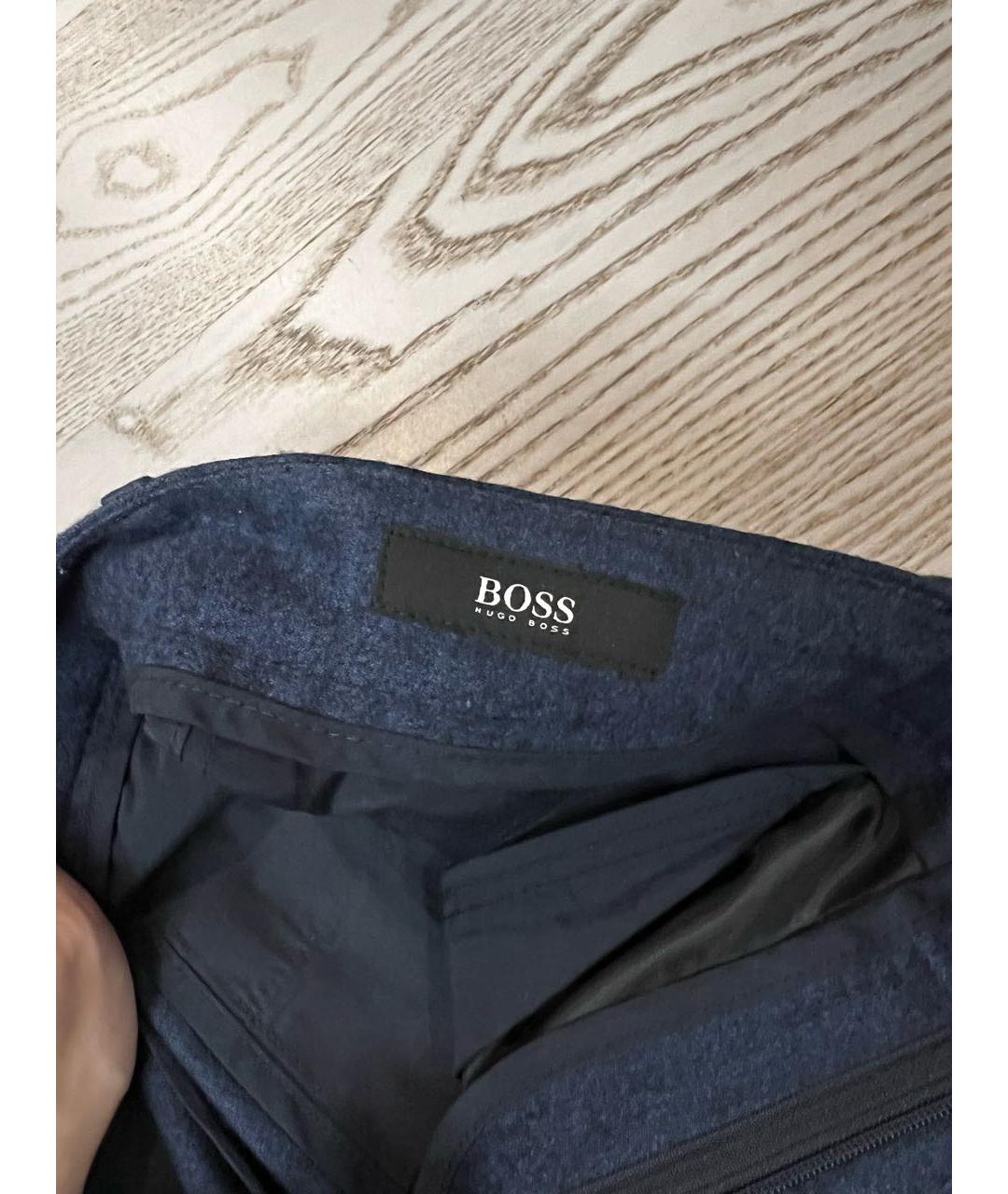 HUGO BOSS Темно-синие шерстяные повседневные брюки, фото 5