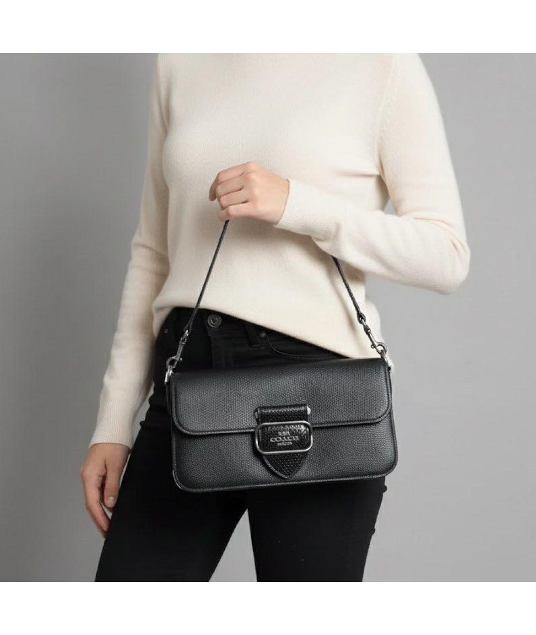 COACH Черная кожаная сумка с короткими ручками, фото 7