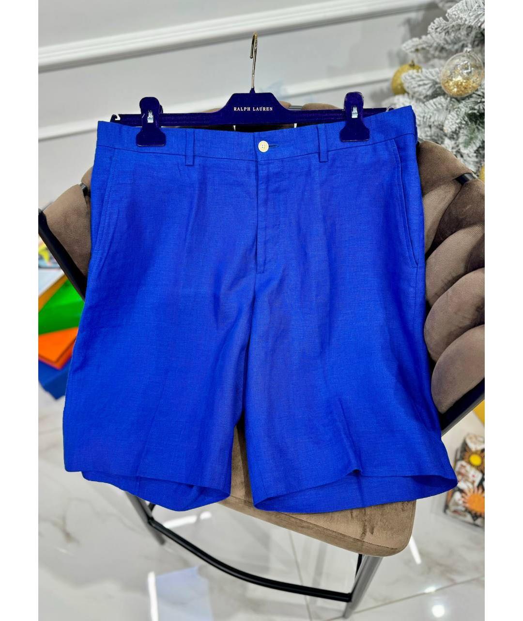 RALPH LAUREN PURPLE LABEL Синие льняные шорты, фото 7