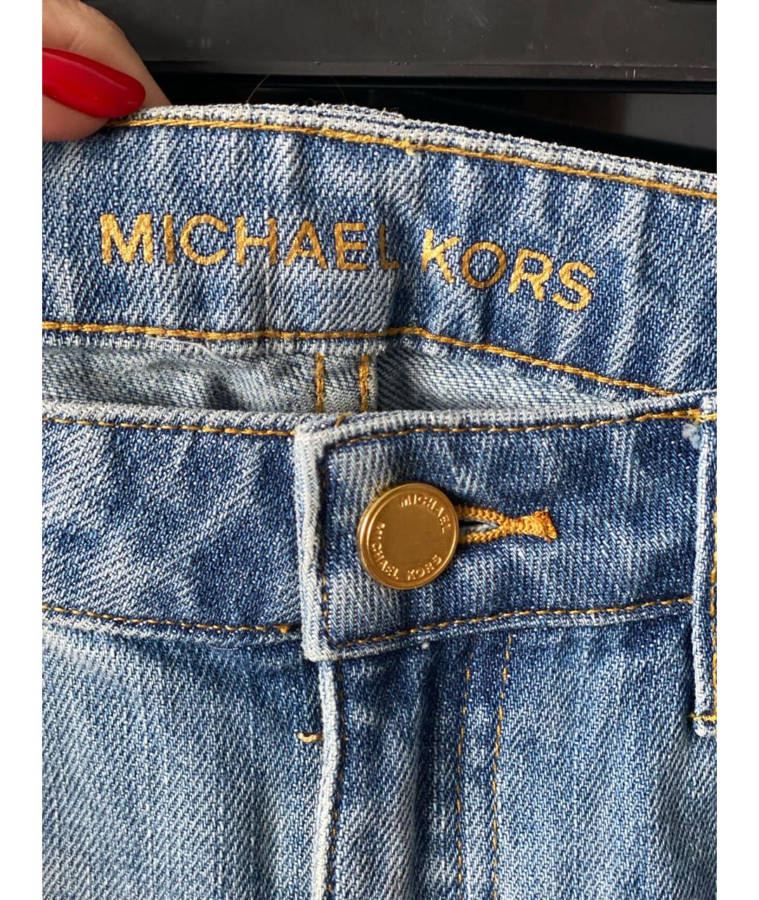 MICHAEL MICHAEL KORS Голубые хлопковые прямые джинсы, фото 3