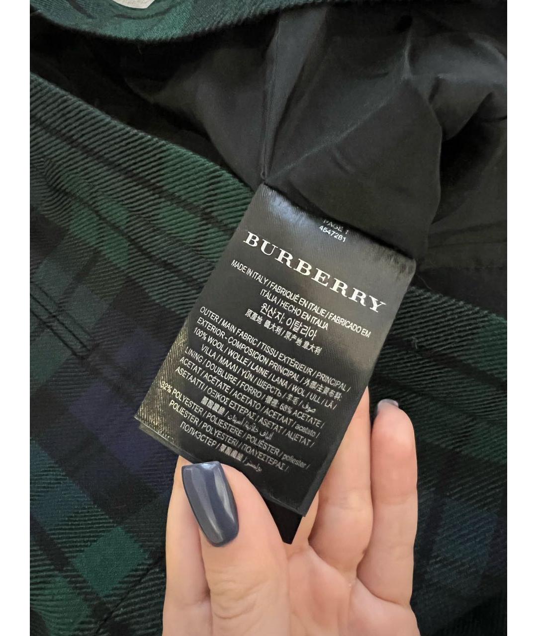 BURBERRY Зеленые шерстяные брюки узкие, фото 3