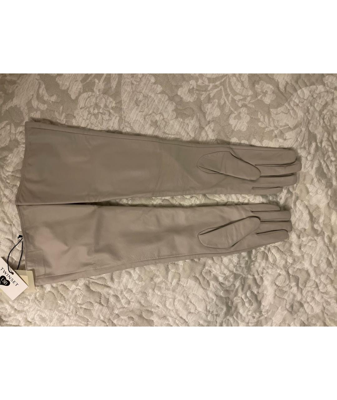TWIN-SET Серые кожаные перчатки, фото 2