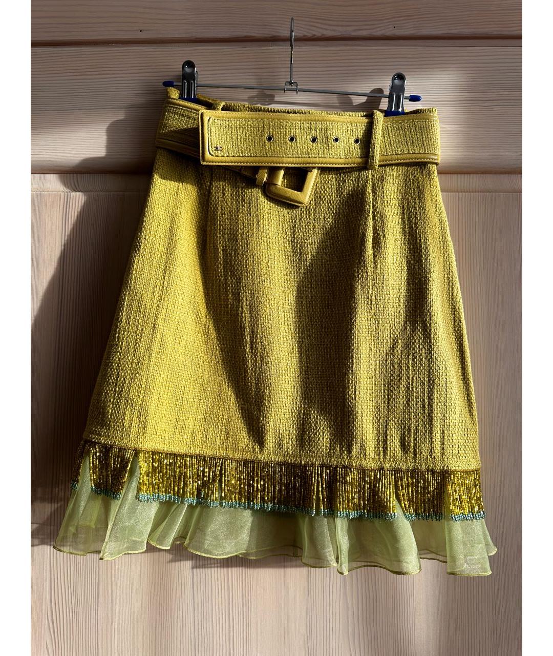 ELISABETTA FRANCHI Салатовая хлопковая юбка мини, фото 5