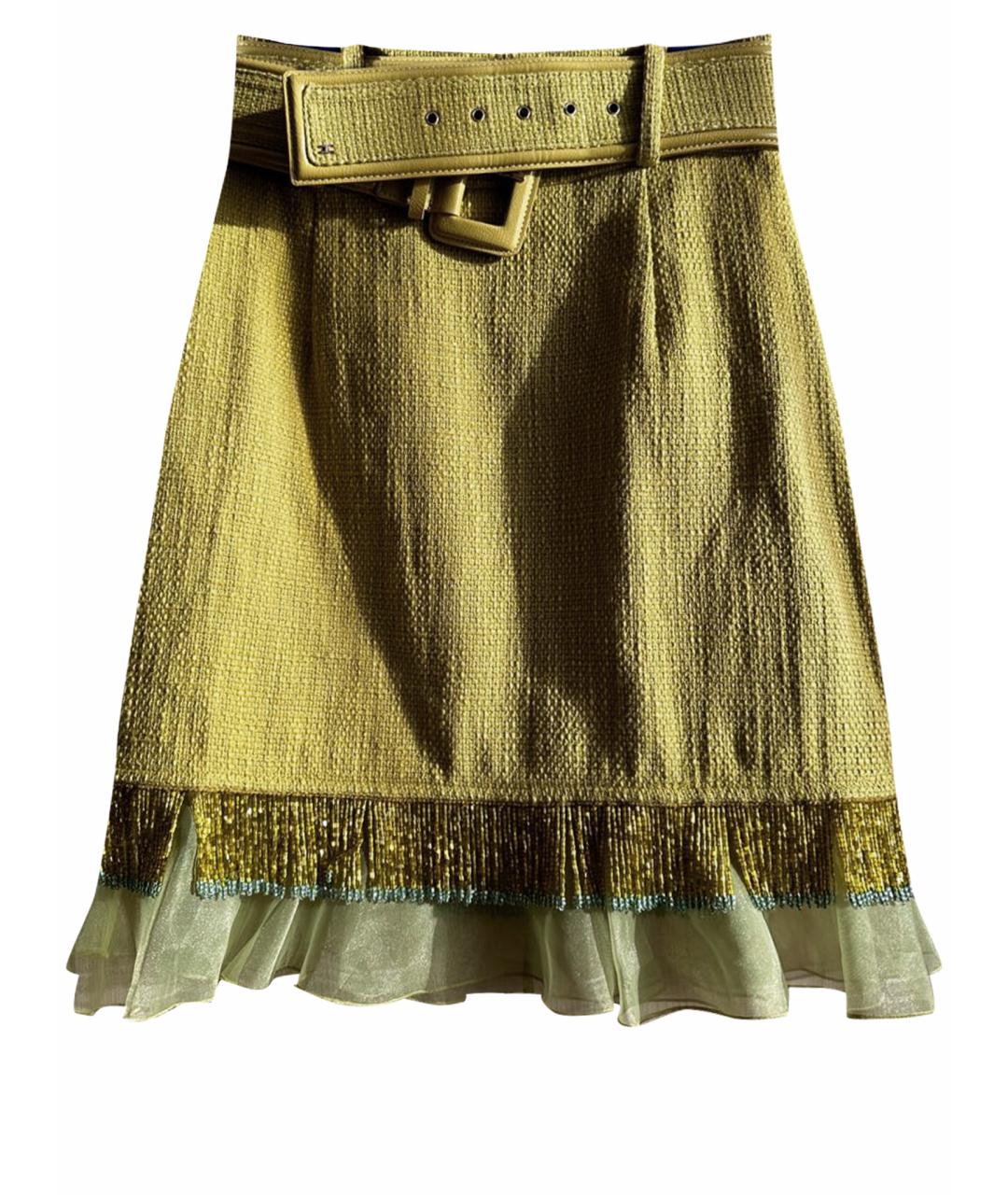 ELISABETTA FRANCHI Салатовая хлопковая юбка мини, фото 1