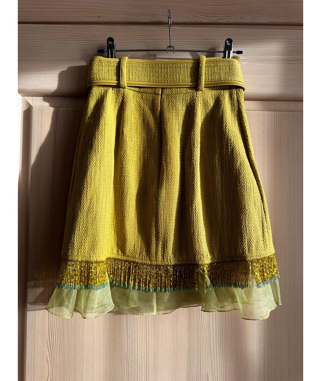 ELISABETTA FRANCHI Салатовая хлопковая юбка мини, фото 2