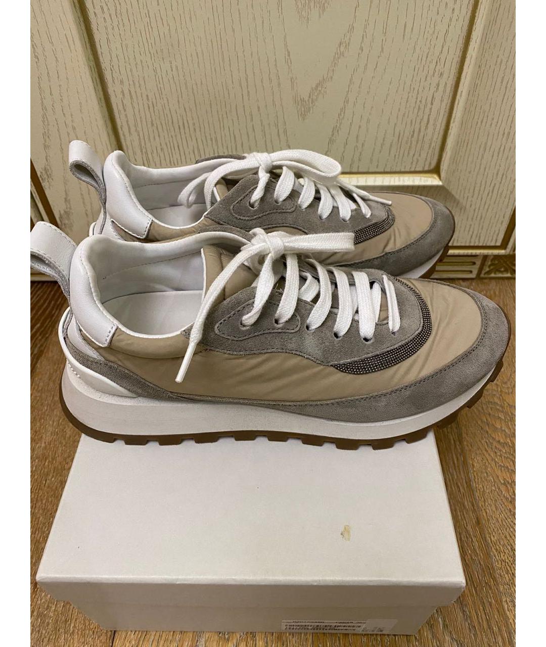 BRUNELLO CUCINELLI Бежевые кожаные кроссовки, фото 6