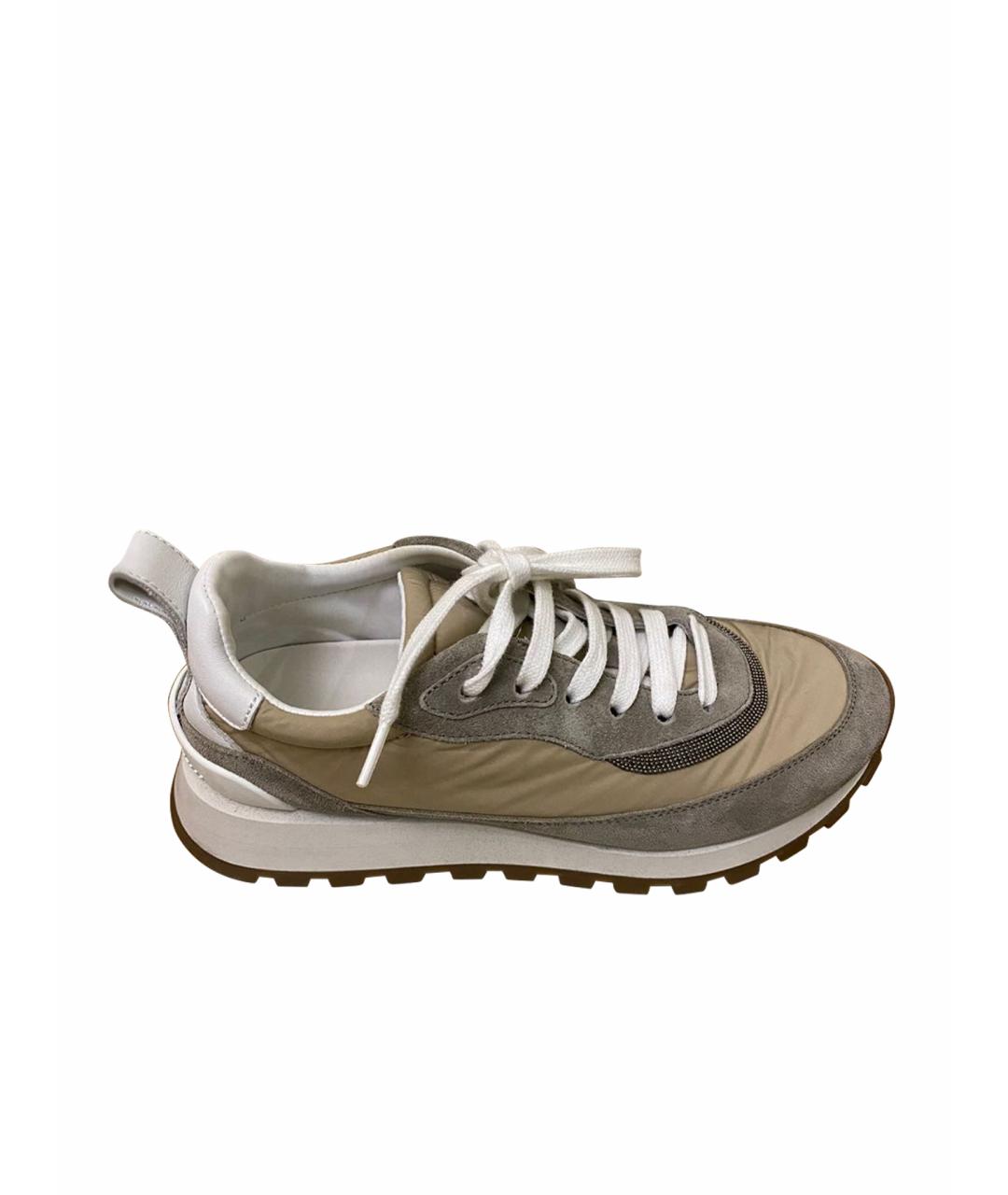 BRUNELLO CUCINELLI Бежевые кожаные кроссовки, фото 1