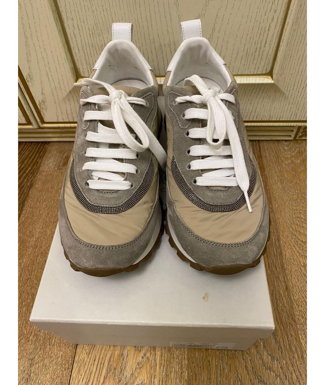 BRUNELLO CUCINELLI Бежевые кожаные кроссовки, фото 2