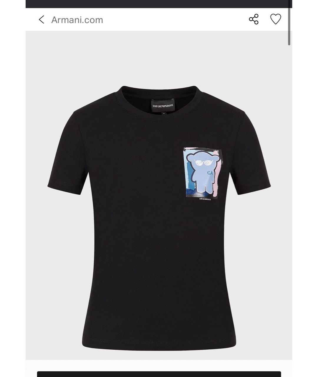 EMPORIO ARMANI Черная хлопко-эластановая футболка, фото 7