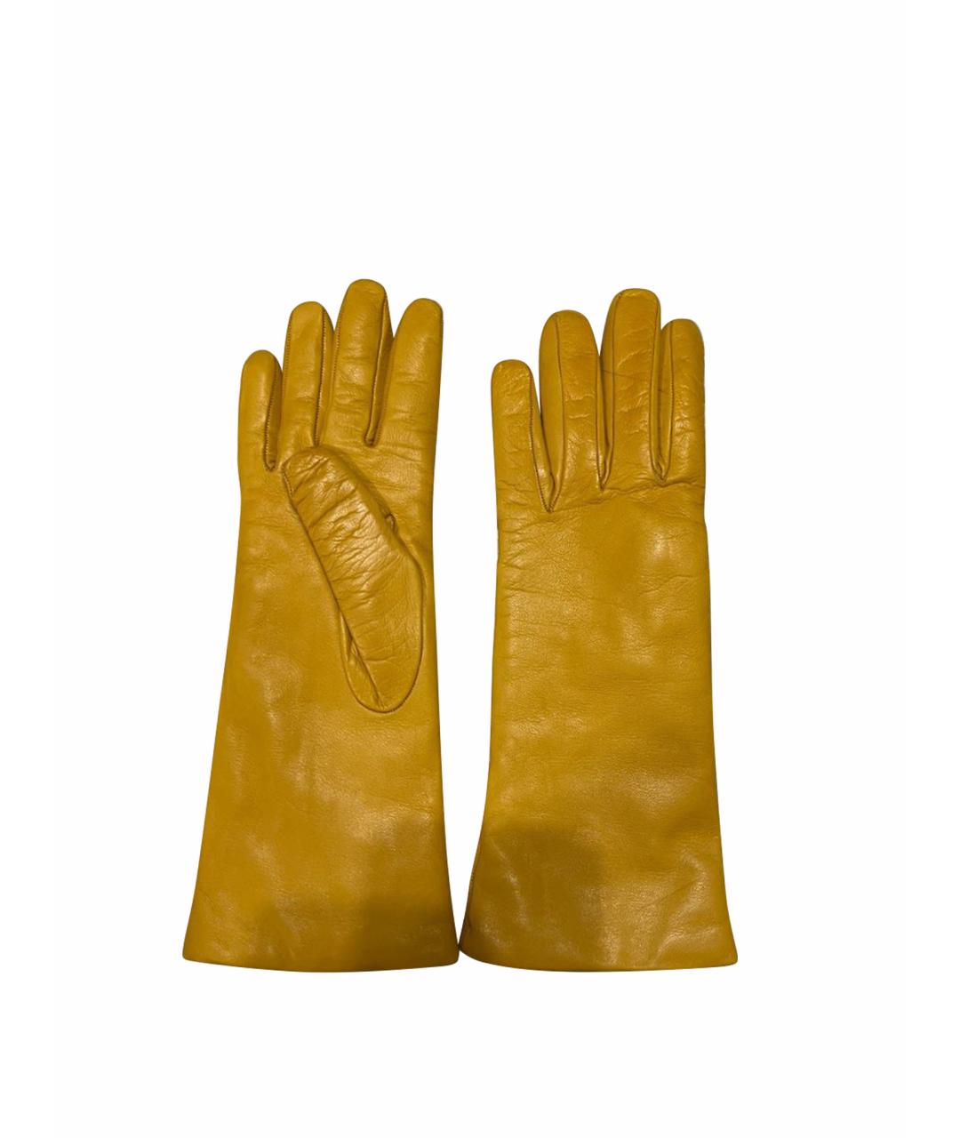 ERMANNO SCERVINO Желтые кожаные перчатки, фото 1