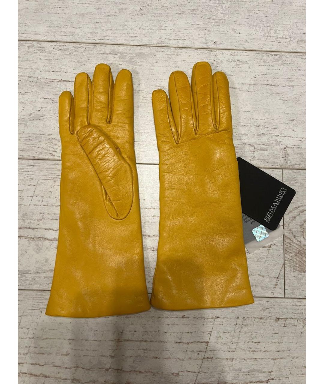 ERMANNO SCERVINO Желтые кожаные перчатки, фото 6