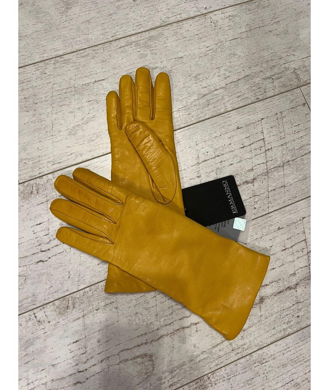 ERMANNO SCERVINO Желтые кожаные перчатки, фото 2