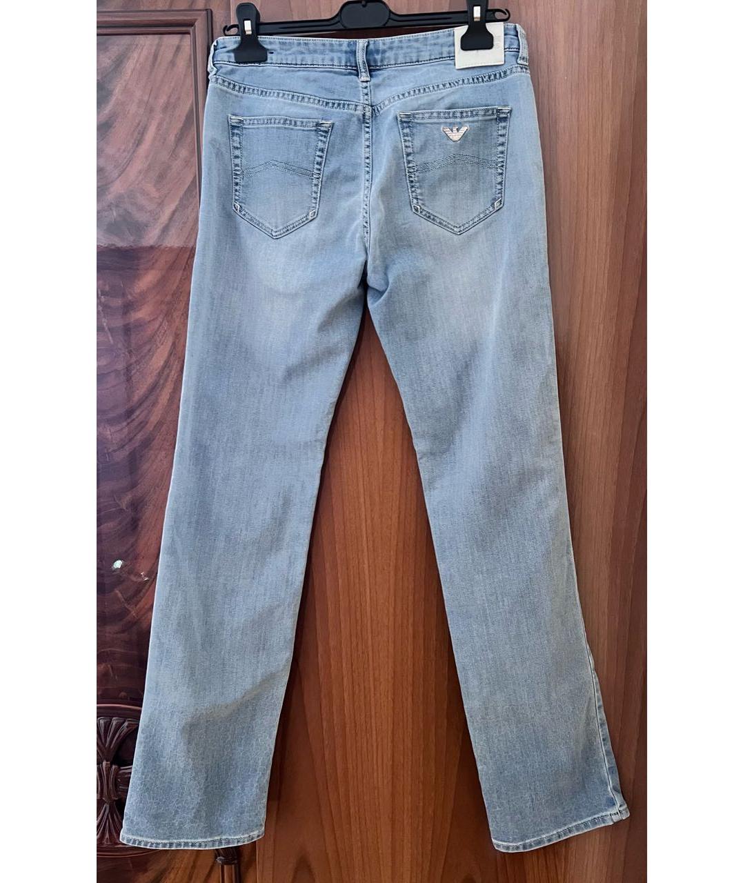 ARMANI JEANS Голубые хлопковые прямые джинсы, фото 2