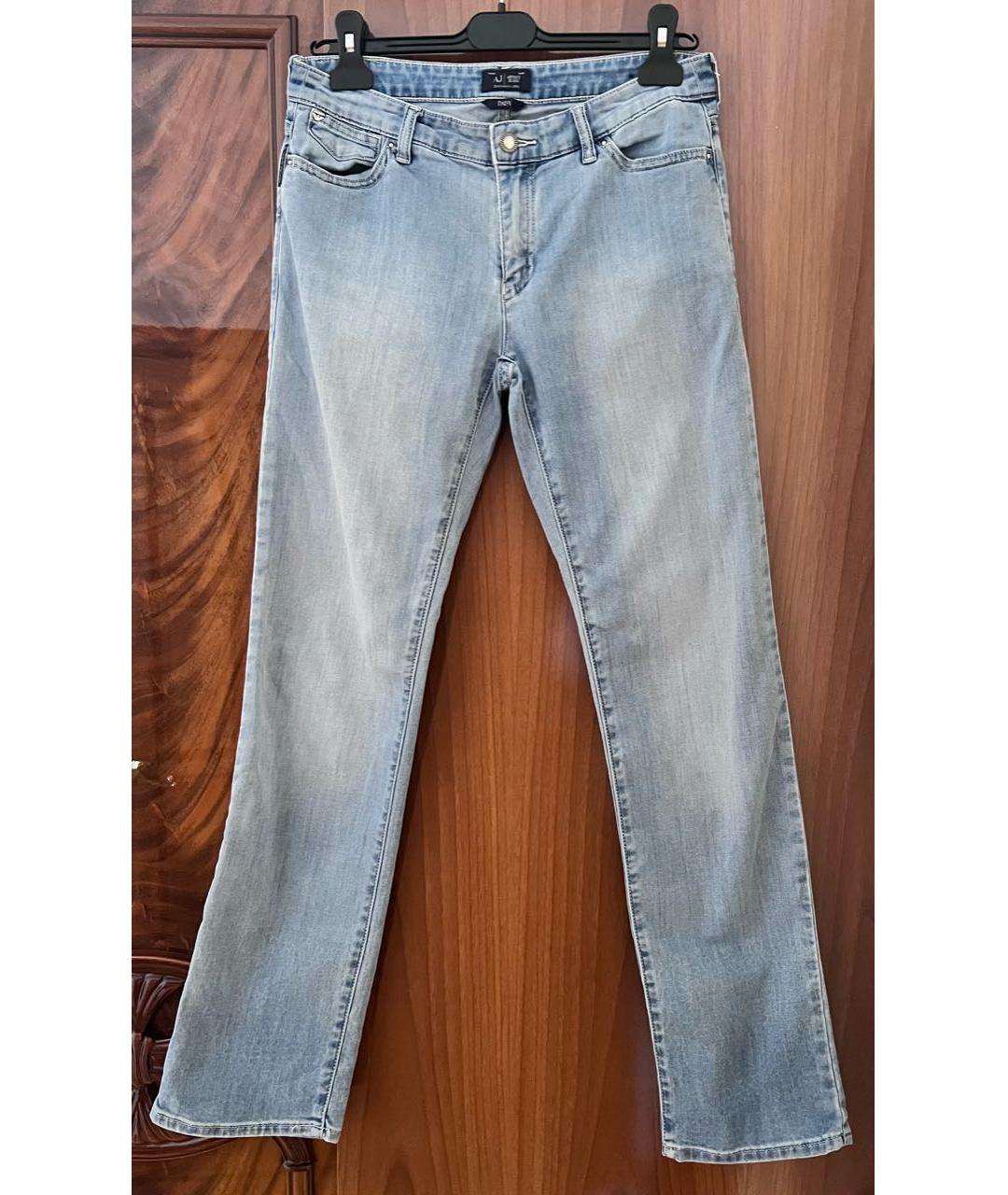 ARMANI JEANS Голубые хлопковые прямые джинсы, фото 4