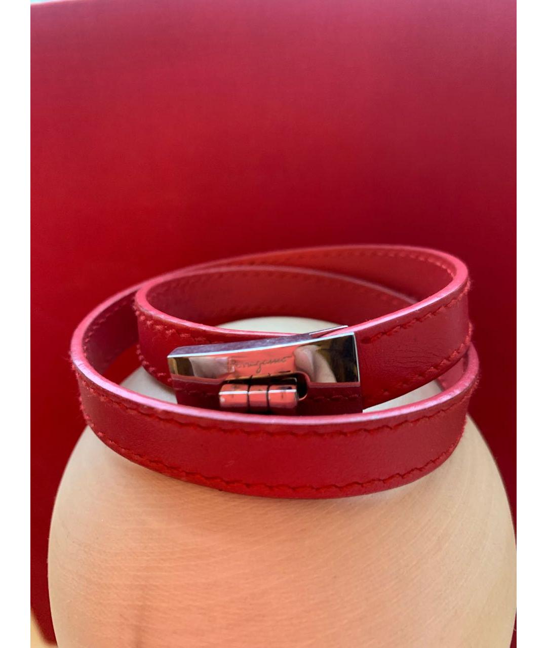 SALVATORE FERRAGAMO Красный кожаный браслет, фото 3