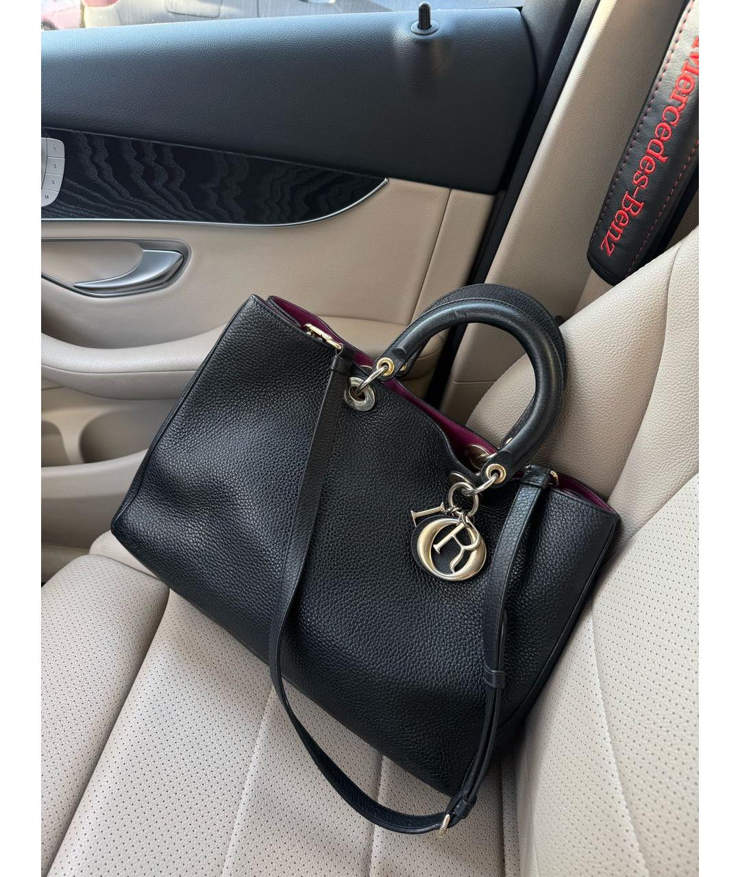 CHRISTIAN DIOR Черная кожаная сумка тоут, фото 3