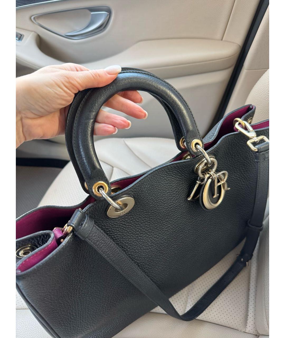 CHRISTIAN DIOR Черная кожаная сумка тоут, фото 7