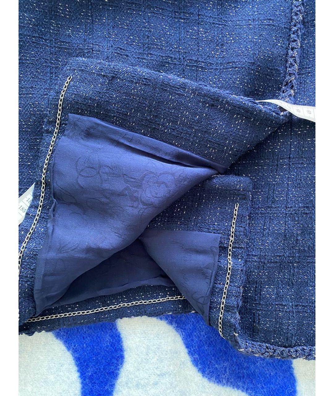 CHANEL Темно-синий твидовый жакет/пиджак, фото 7