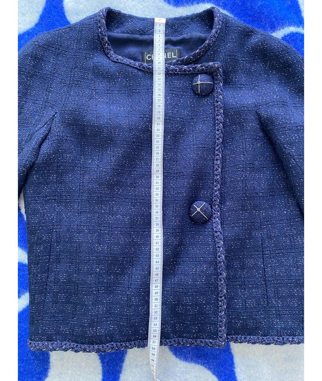 CHANEL Темно-синий твидовый жакет/пиджак, фото 6