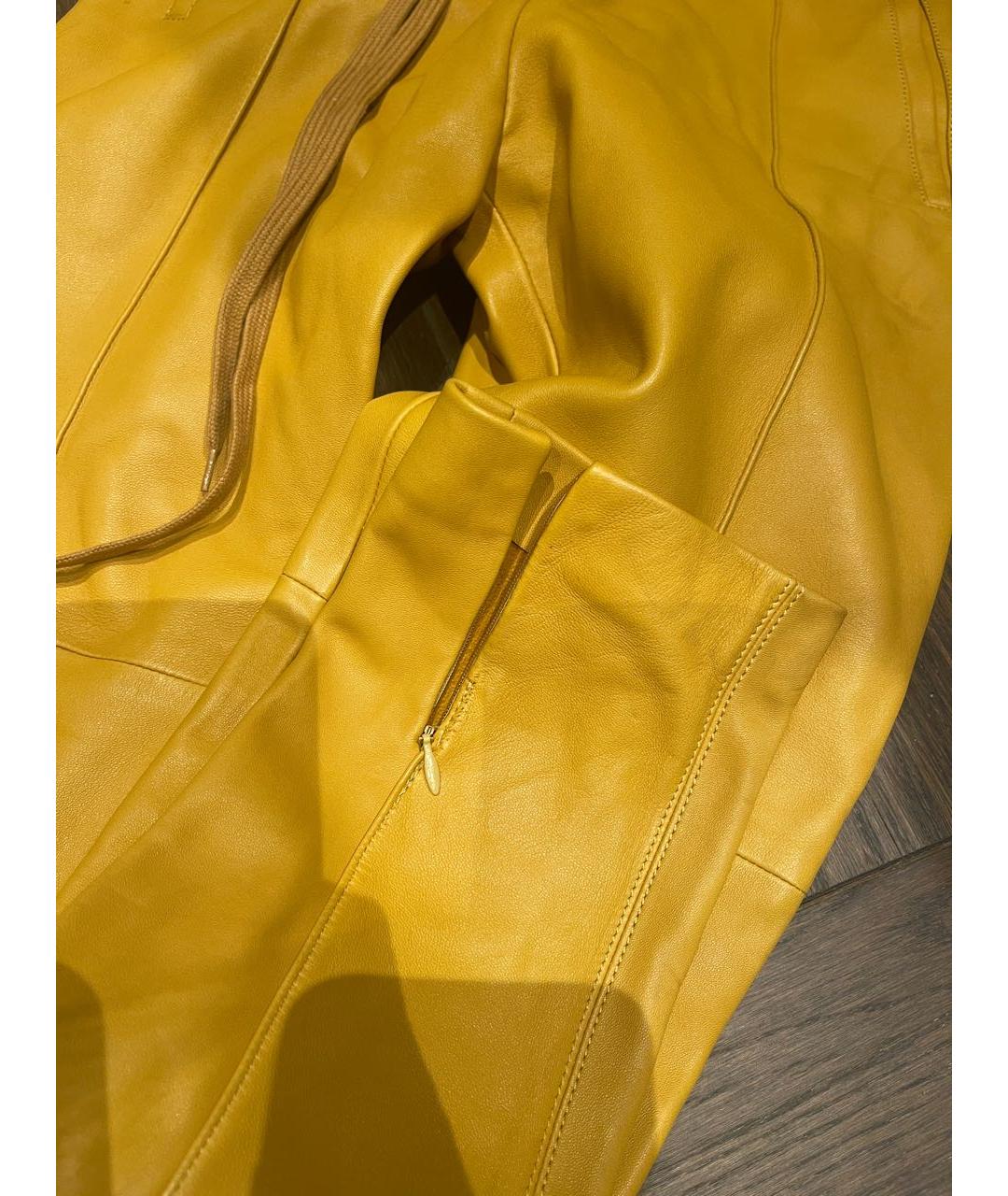 CHLOE Горчичные кожаные брюки узкие, фото 2