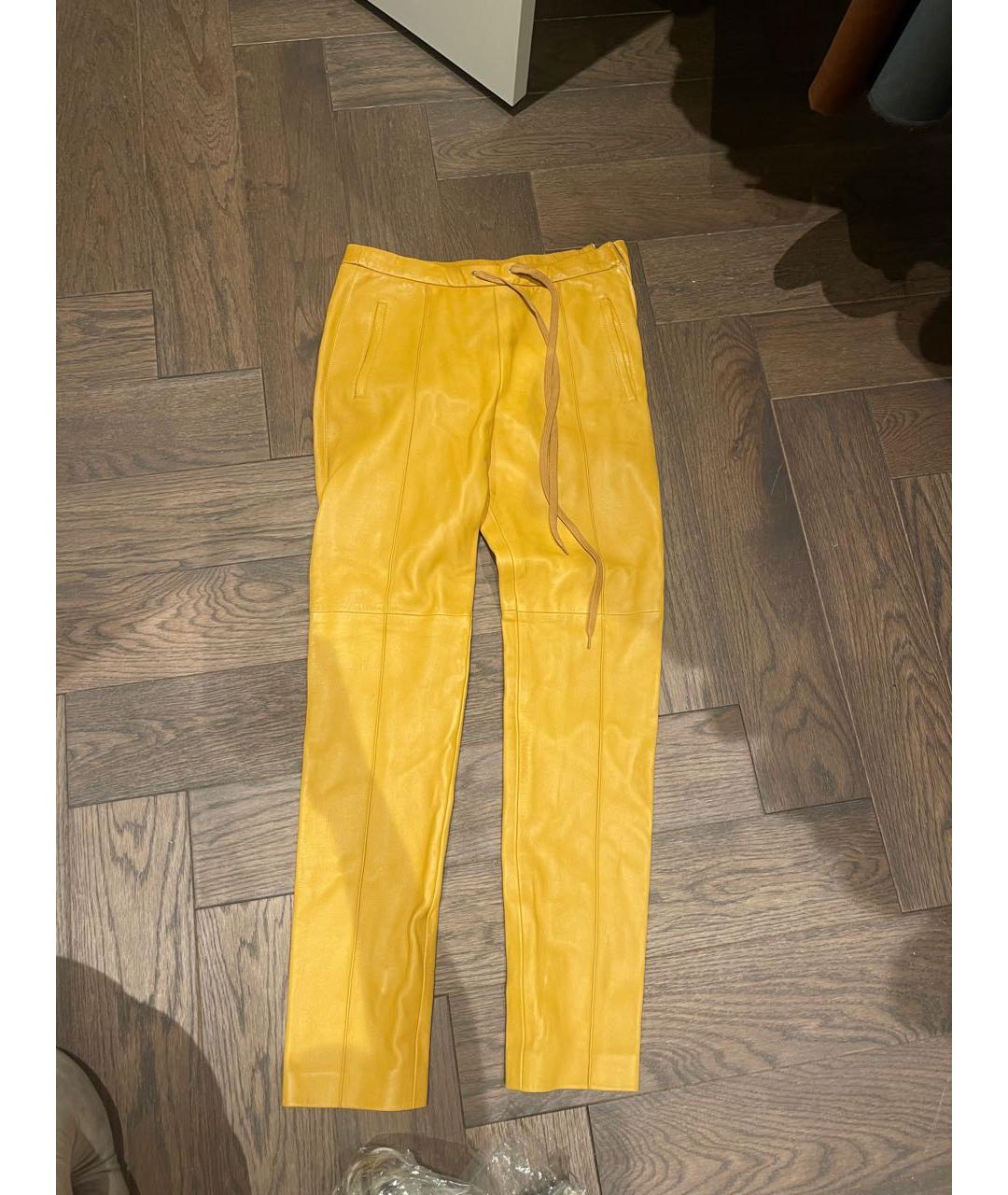 CHLOE Горчичные кожаные брюки узкие, фото 5