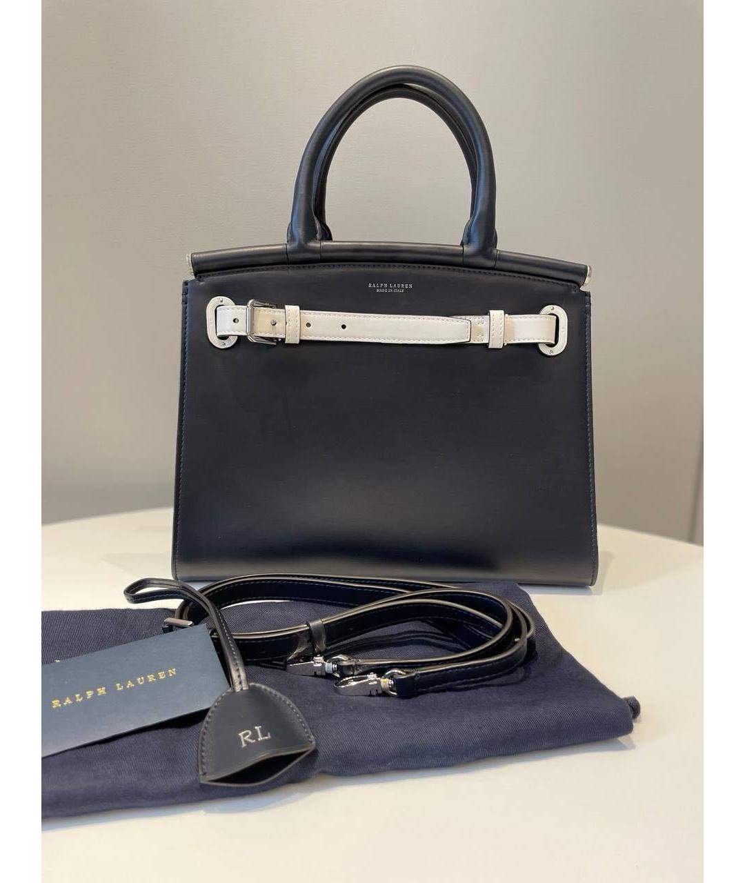 RALPH LAUREN Темно-синяя кожаная сумка тоут, фото 5