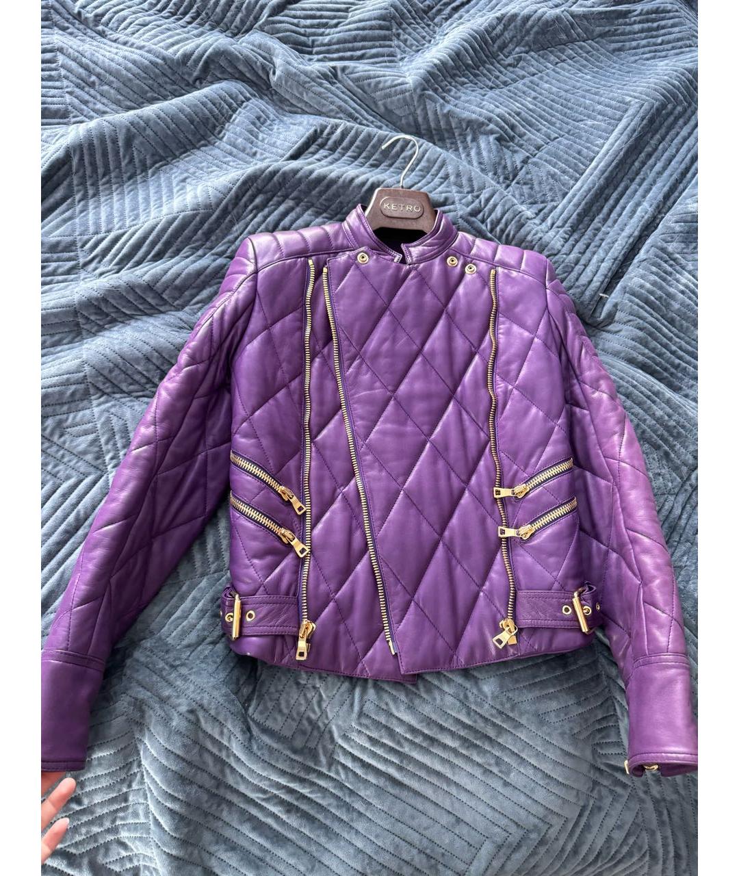BALMAIN Фиолетовая кожаная куртка, фото 9