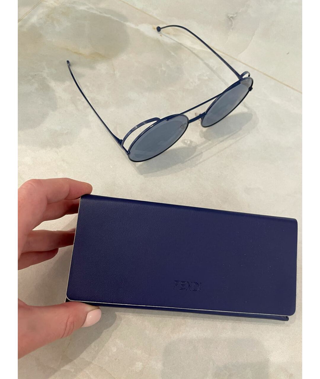 FENDI Синие металлические солнцезащитные очки, фото 4