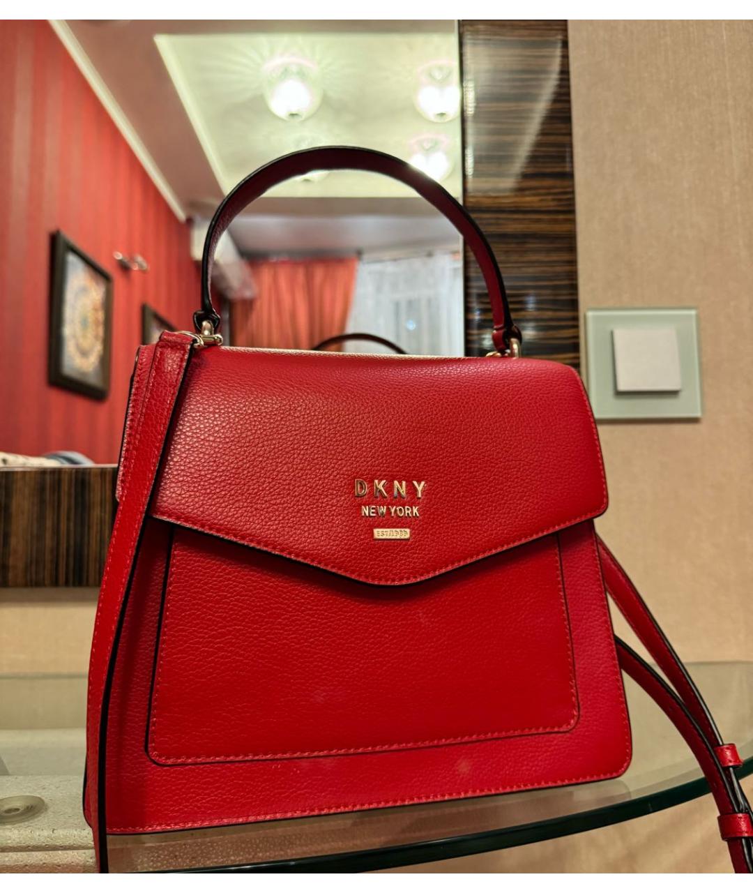 DKNY Красная кожаная сумка тоут, фото 2