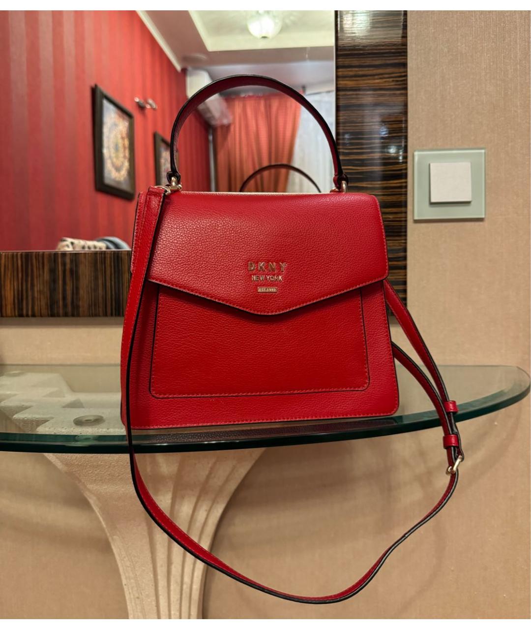 DKNY Красная кожаная сумка тоут, фото 6