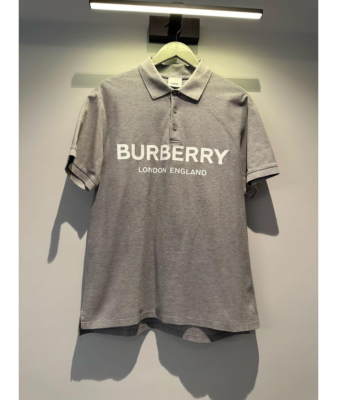 BURBERRY Серая хлопко-эластановая футболка, фото 5