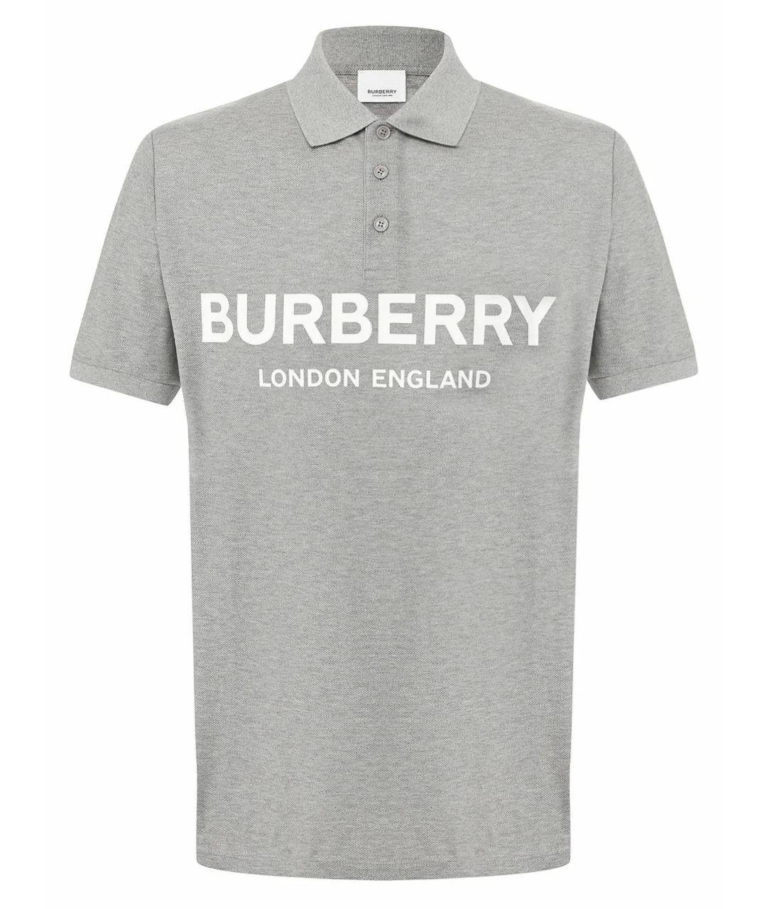 BURBERRY Серая хлопко-эластановая футболка, фото 1