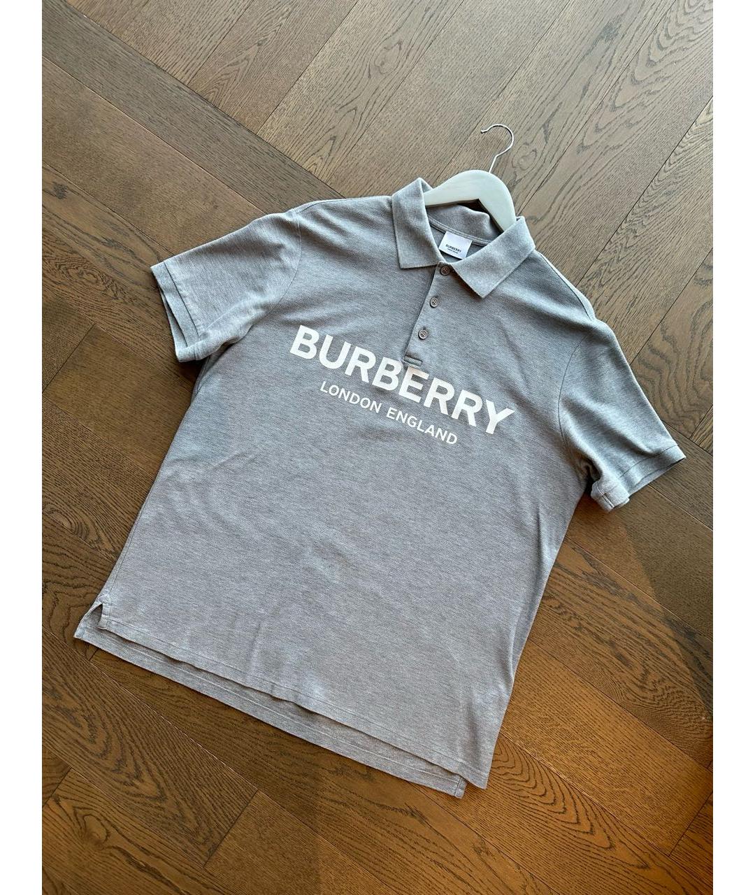 BURBERRY Серая хлопко-эластановая футболка, фото 7