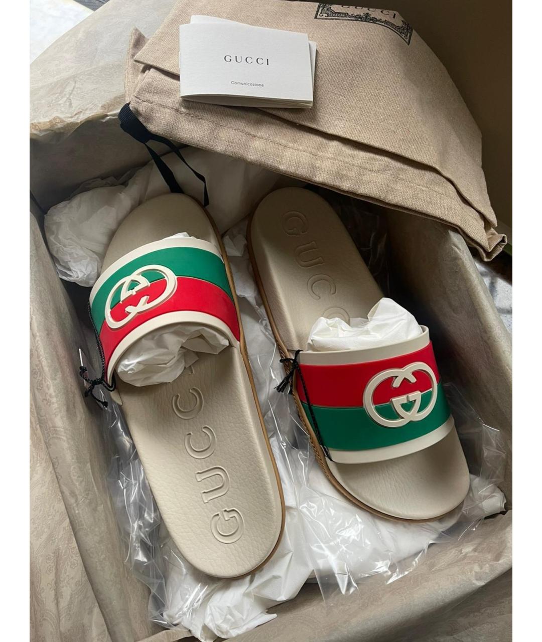 GUCCI Бежевые резиновые шлепанцы, фото 6
