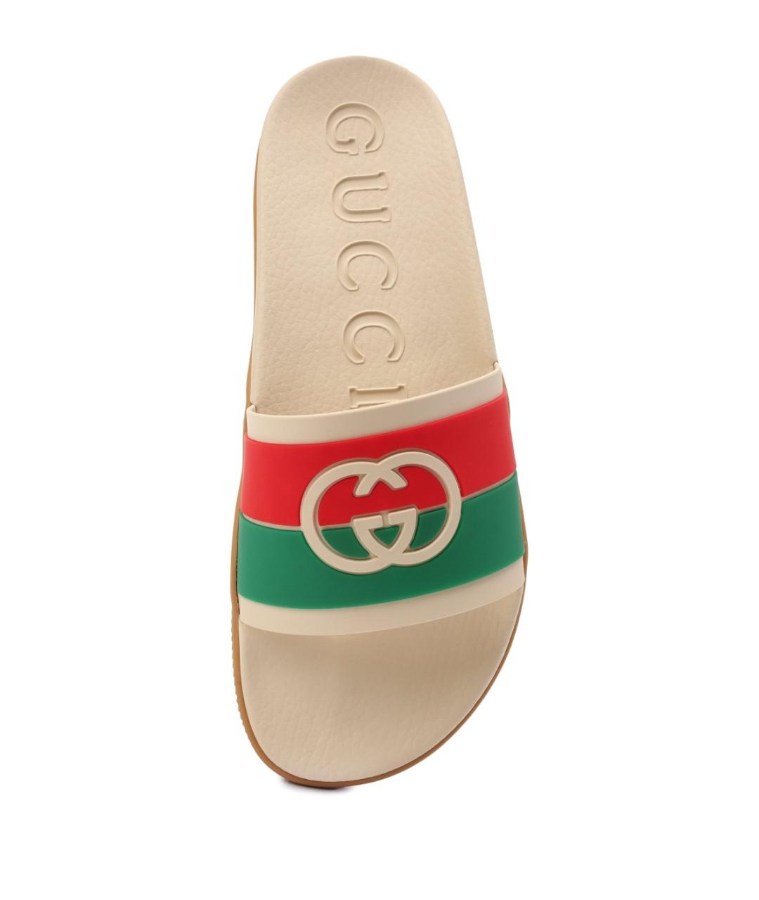 GUCCI Бежевые резиновые шлепанцы, фото 3