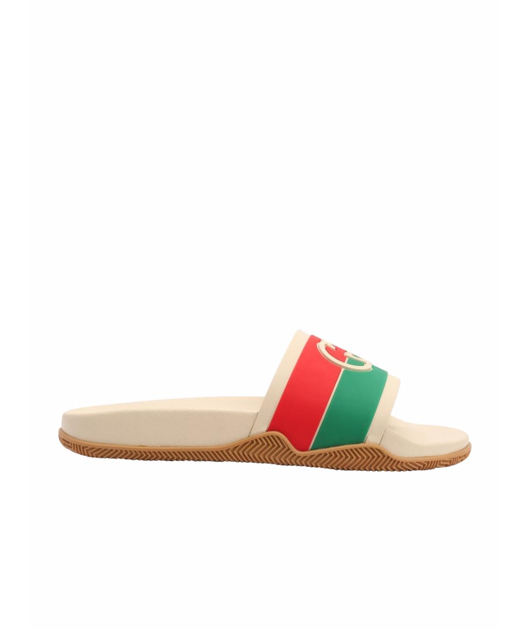 GUCCI Бежевые резиновые шлепанцы, фото 1