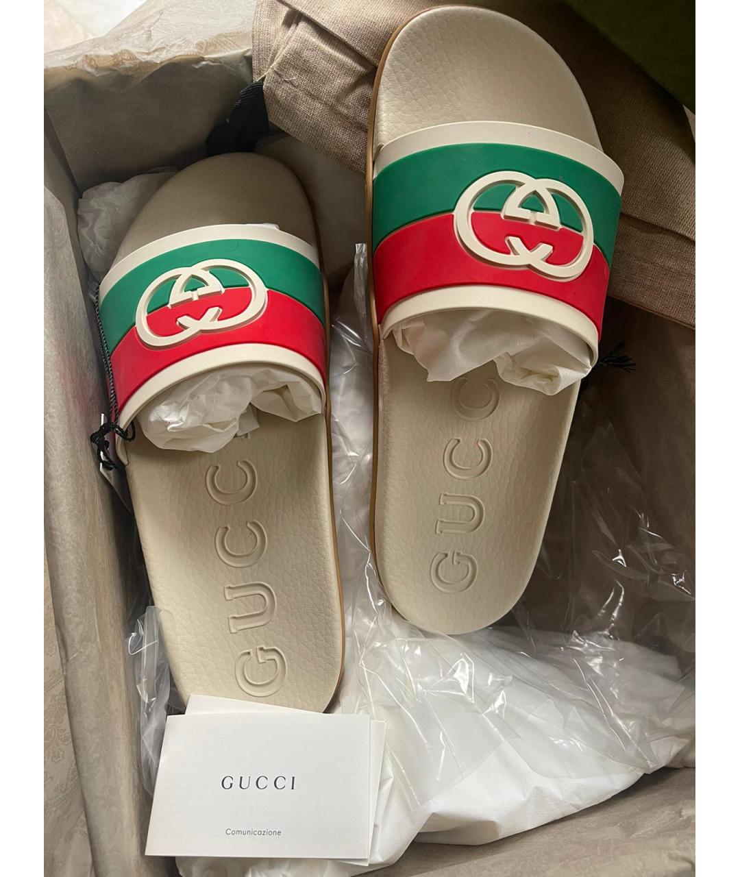GUCCI Бежевые резиновые шлепанцы, фото 5