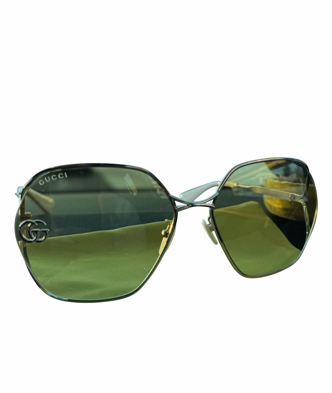 GUCCI Бежевые металлические солнцезащитные очки, фото 1