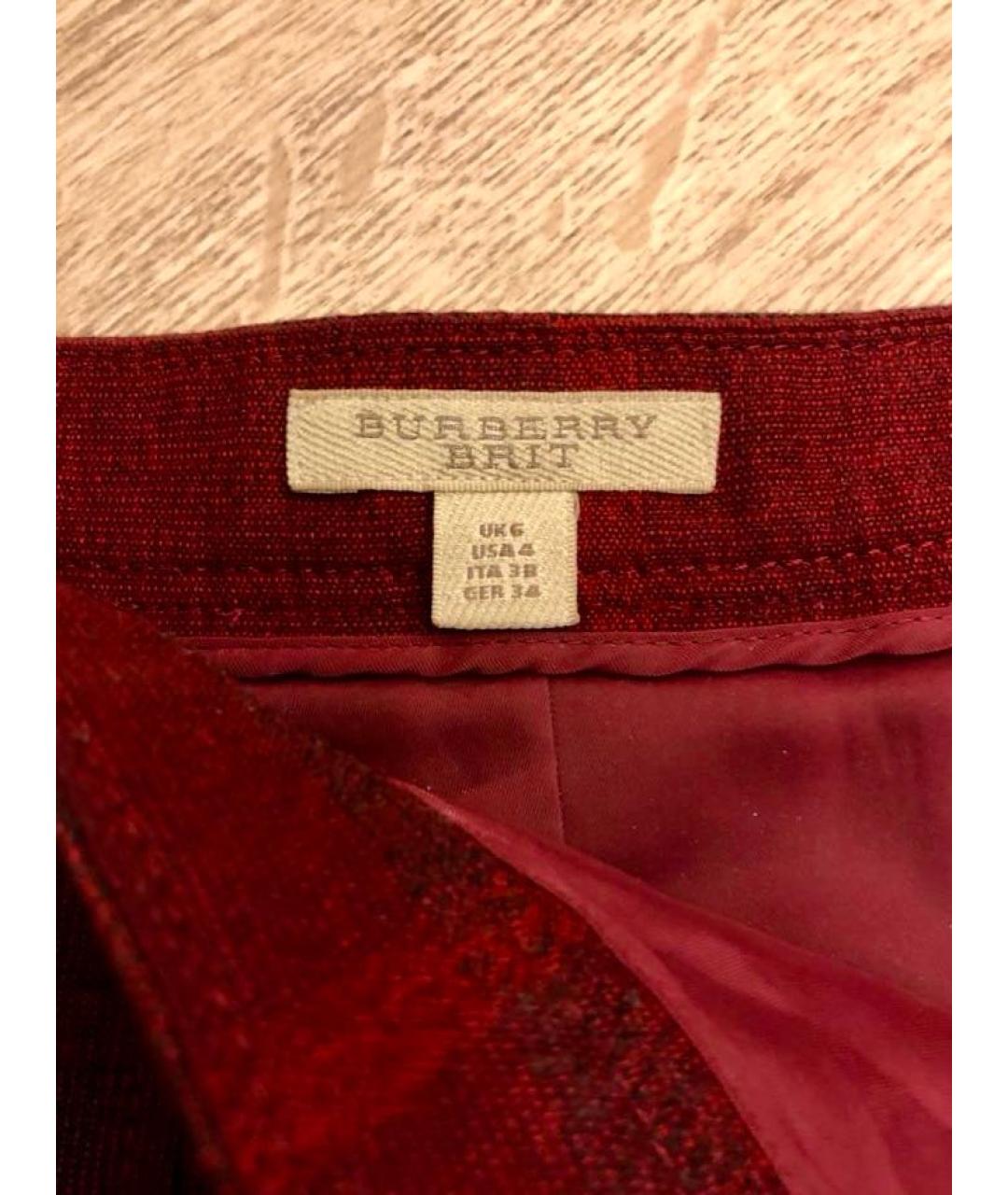 BURBERRY BRIT Бордовая шерстяная юбка мини, фото 3