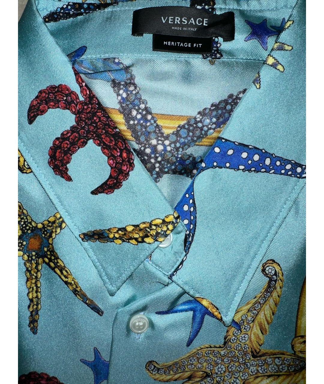 VERSACE Бирюзовая шелковая кэжуал рубашка, фото 5