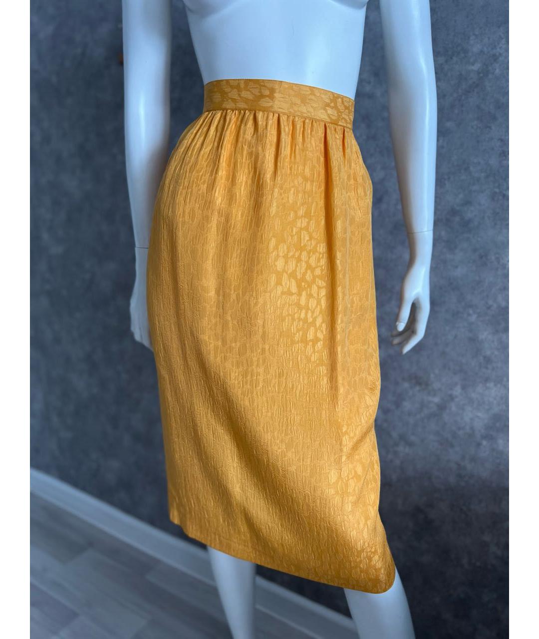 LOUIS FERAUD Желтая шелковая юбка миди, фото 7