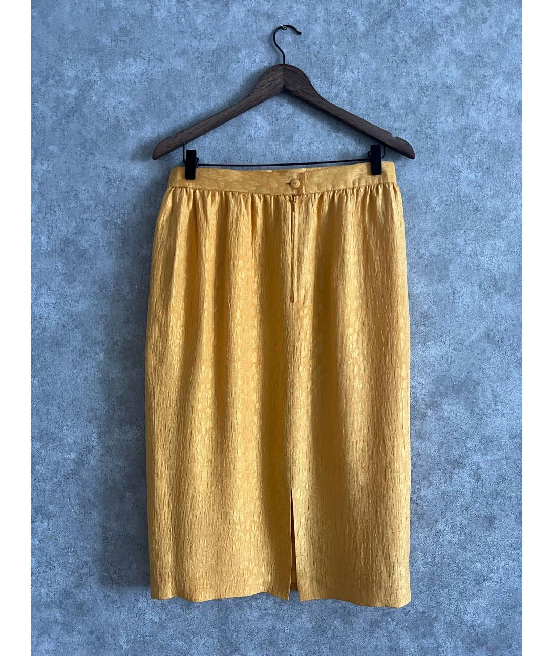 LOUIS FERAUD Желтая шелковая юбка миди, фото 2