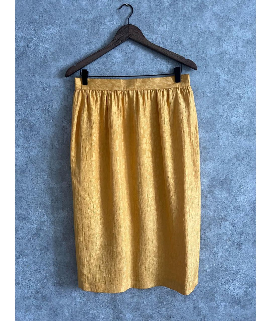 LOUIS FERAUD Желтая шелковая юбка миди, фото 8